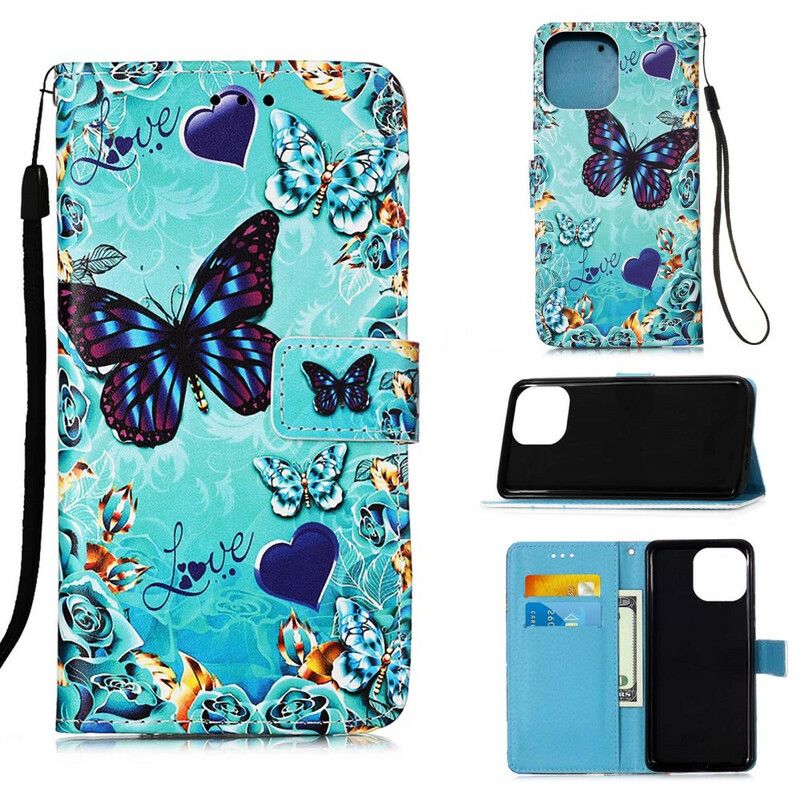 Flip Cover iPhone 13 Pro Max Love Butterflies Strappy