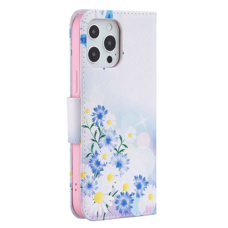 Flip Cover iPhone 13 Pro Max Malede Sommerfugle Og Blomster