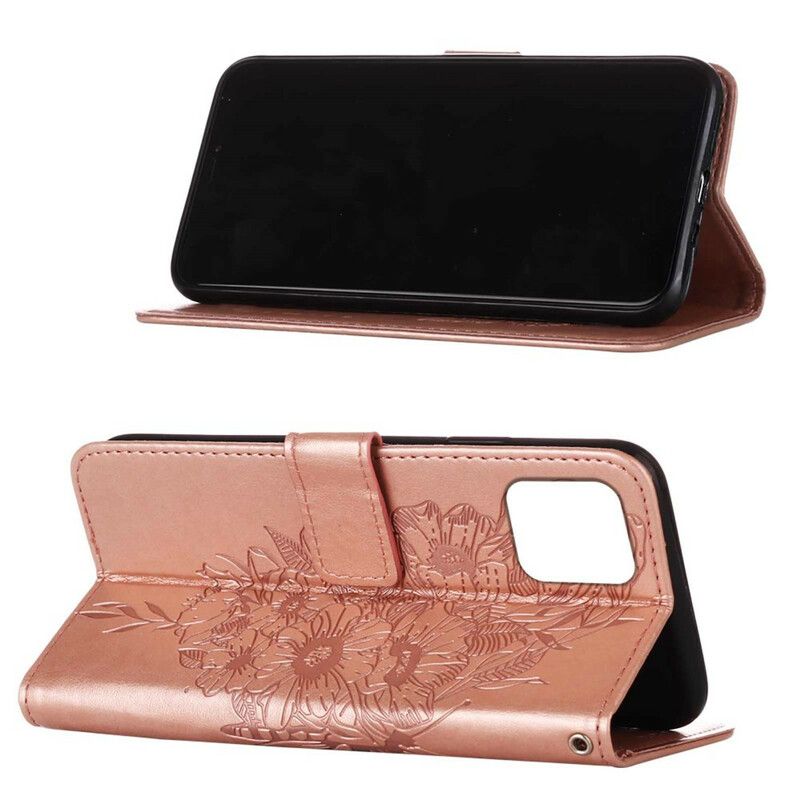 Flip Cover iPhone 13 Pro Max Sommerfugledesign Med Snor