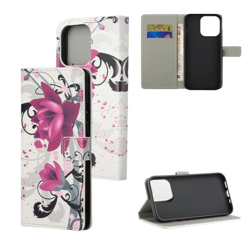 Flip Cover iPhone 13 Pro Max Tropiske Blomster