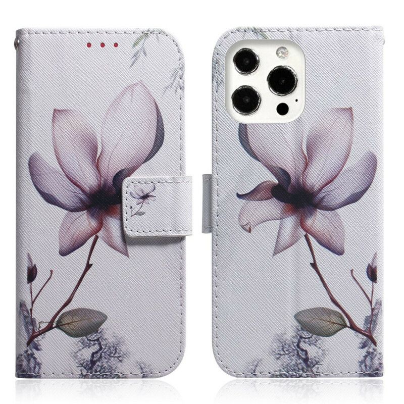 Flip Cover Til iPhone 13 Pro Max Gammel Lyserød Blomst