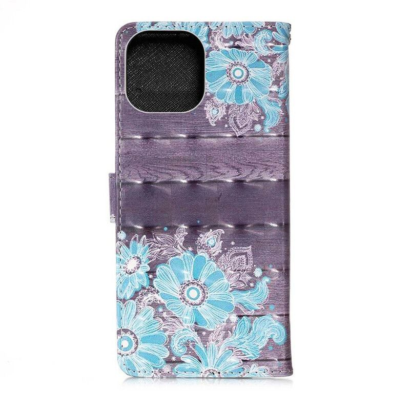 Læder Cover iPhone 13 Pro Max Telefon Etui Blå Blomster