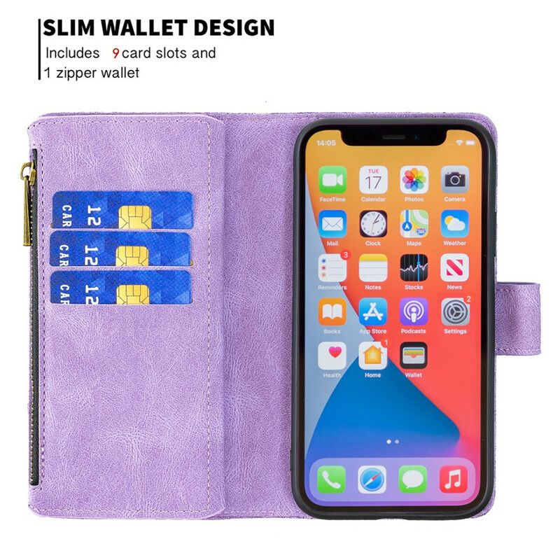 Læder Cover iPhone 13 Pro Max Telefon Etui Butterfly Barok Lynlåslomme