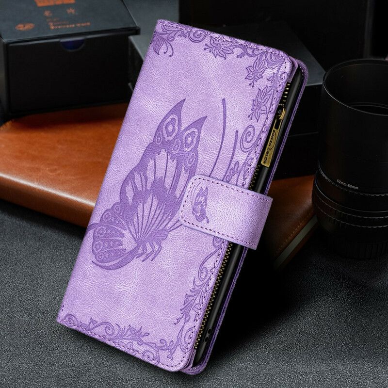 Læder Cover iPhone 13 Pro Max Telefon Etui Butterfly Barok Lynlåslomme