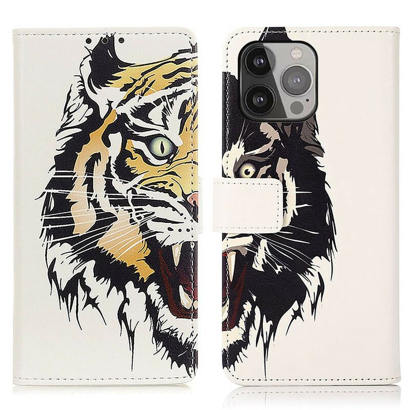 Læder Cover iPhone 13 Pro Max Telefon Etui Fierce Tiger