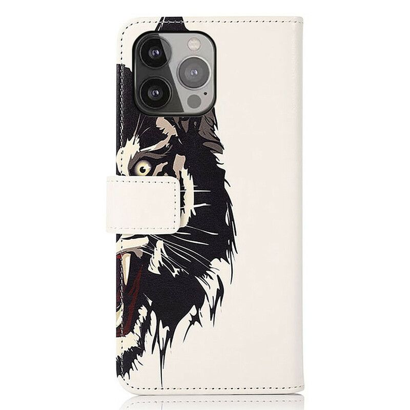 Læder Cover iPhone 13 Pro Max Telefon Etui Fierce Tiger