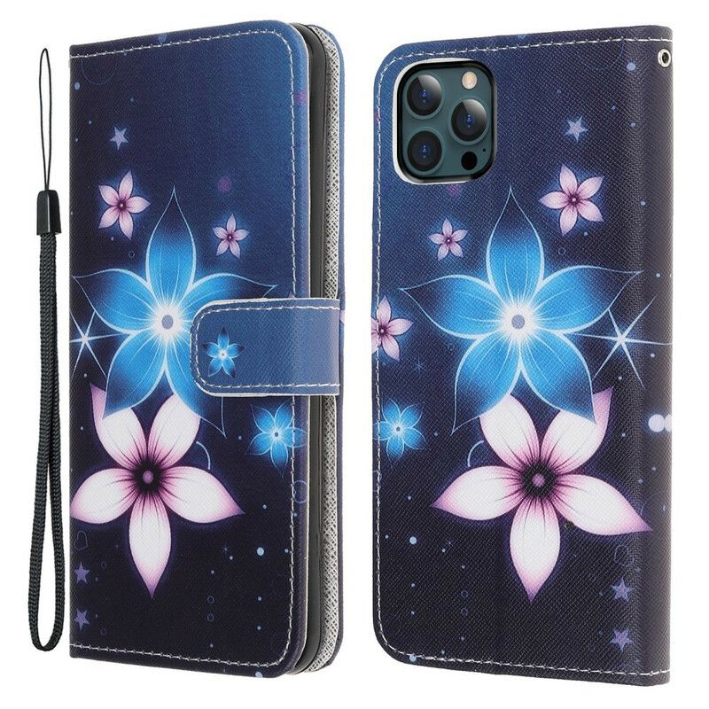 Læder Cover iPhone 13 Pro Max Telefon Etui Lunar Strappy Flowers