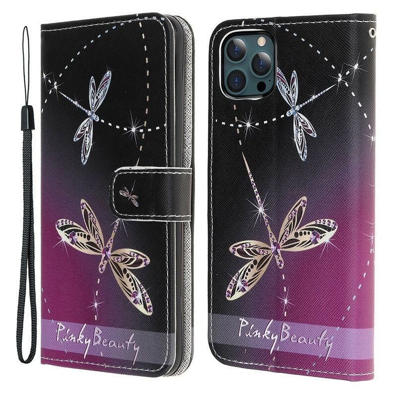 Læder Cover iPhone 13 Pro Max Telefon Etui Strappy Dragonflies