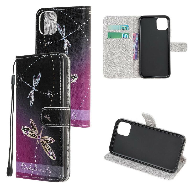 Læder Cover iPhone 13 Pro Max Telefon Etui Strappy Dragonflies