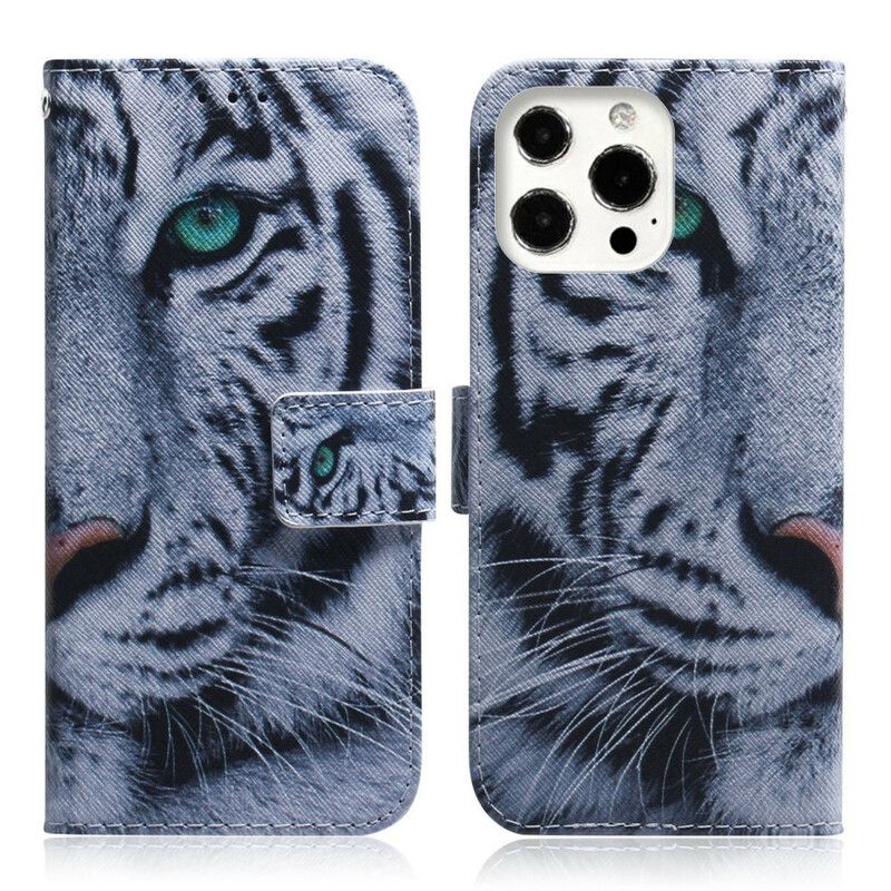 Læder Cover iPhone 13 Pro Max Telefon Etui Tiger Face