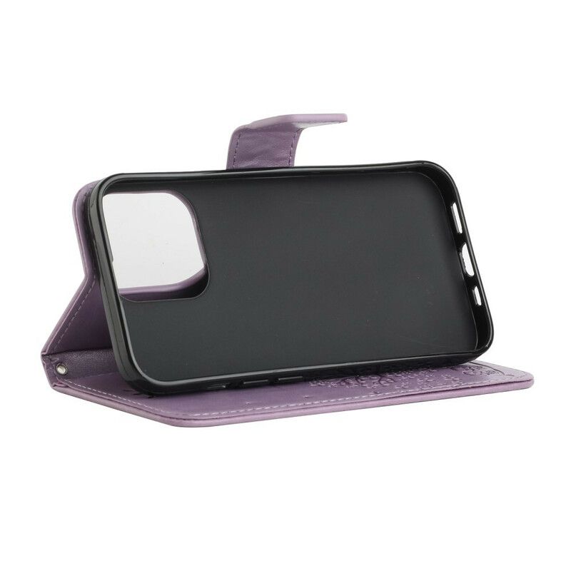 Læder Cover iPhone 13 Pro Max Telefon Etui Træ Og Strappy Ugler