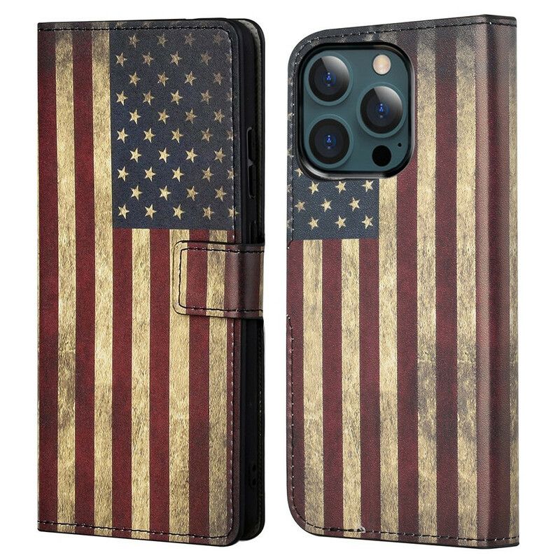 Læder Cover iPhone 13 Pro Max Telefon Etui Us Flag