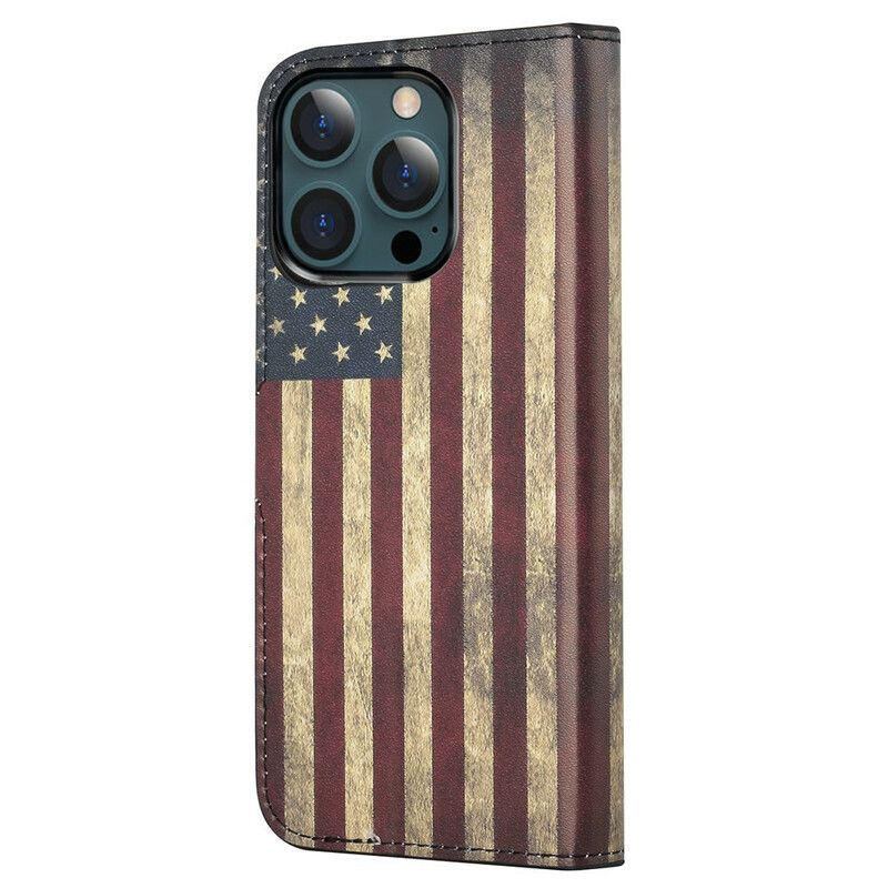 Læder Cover iPhone 13 Pro Max Telefon Etui Us Flag