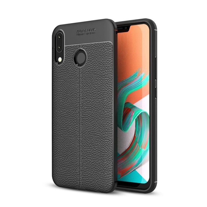 Cover Asus ZenFone 5 / 5Z Sort Mobilcover Dobbelt Line Lychee Læder Effekt