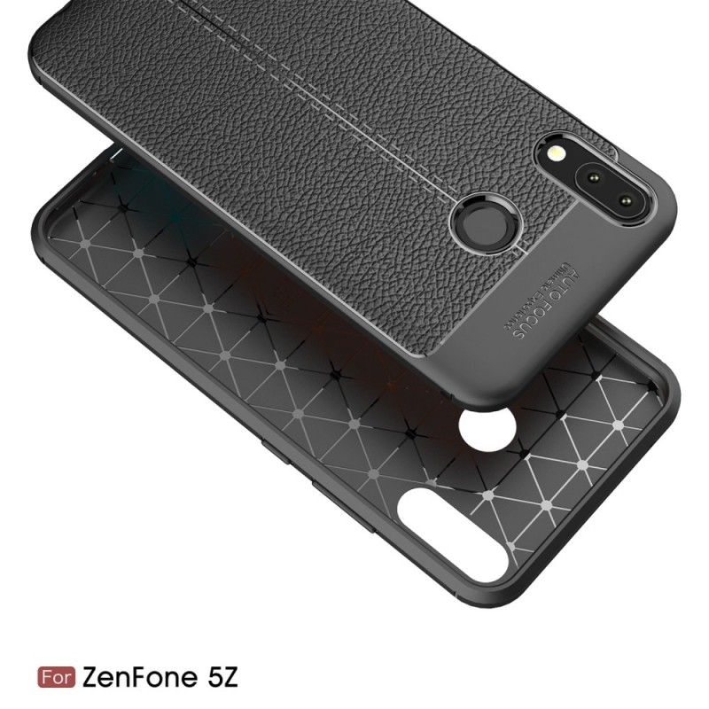 Cover Asus ZenFone 5 / 5Z Sort Mobilcover Dobbelt Line Lychee Læder Effekt