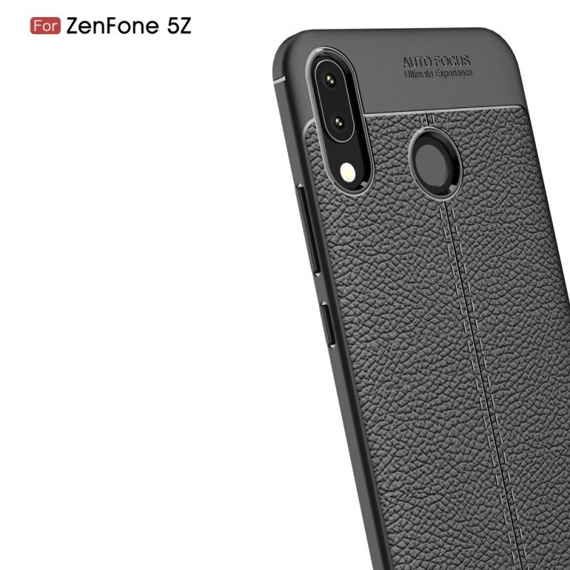 Cover Asus ZenFone 5 / 5Z Sort Mobilcover Dobbelt Line Lychee Læder Effekt