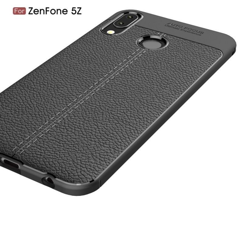 Cover Asus ZenFone 5 / 5Z Sort Mobilcover Dobbelt Line Lychee Læder Effekt