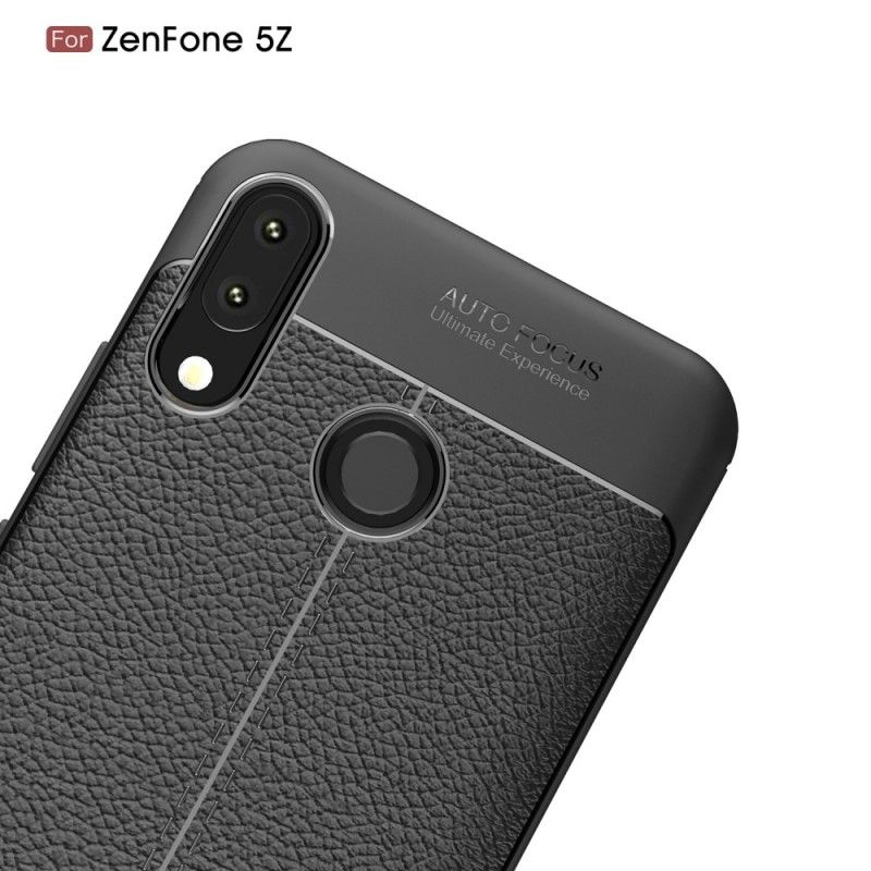 Cover Asus ZenFone 5 / 5Z Sort Mobilcover Dobbelt Line Lychee Læder Effekt