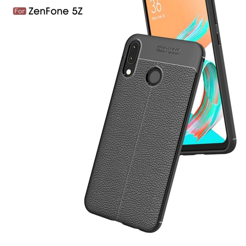 Cover Asus ZenFone 5 / 5Z Sort Mobilcover Dobbelt Line Lychee Læder Effekt