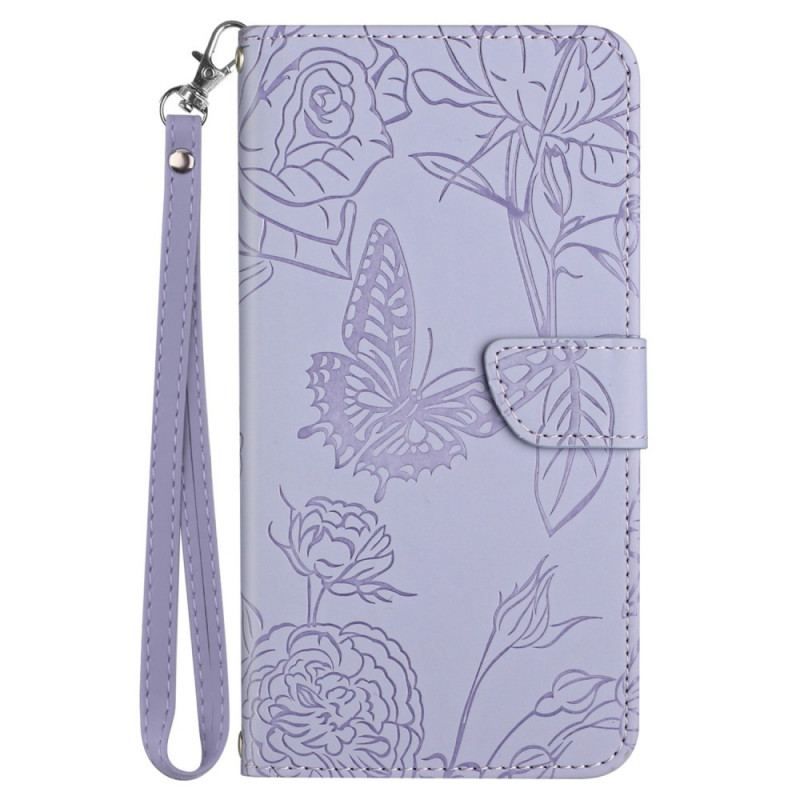 Flip Cover Oppo Find X5 Lite Med Snor Strap Butterflies Print