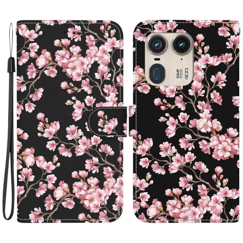 Flip Cover Motorola Edge 50 Ultra Blommeblomster Med Rem