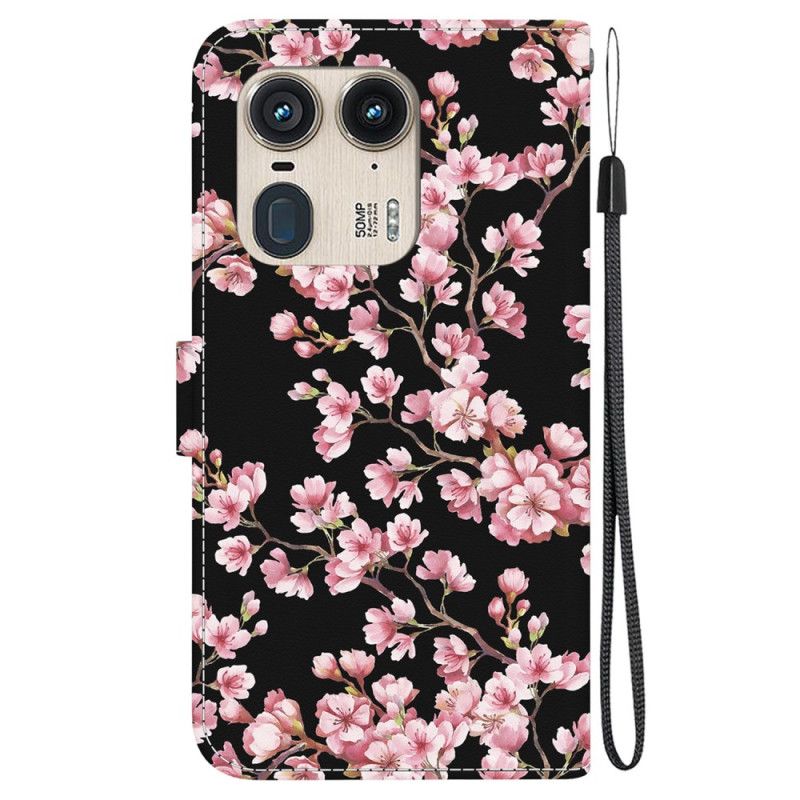 Flip Cover Motorola Edge 50 Ultra Blommeblomster Med Rem