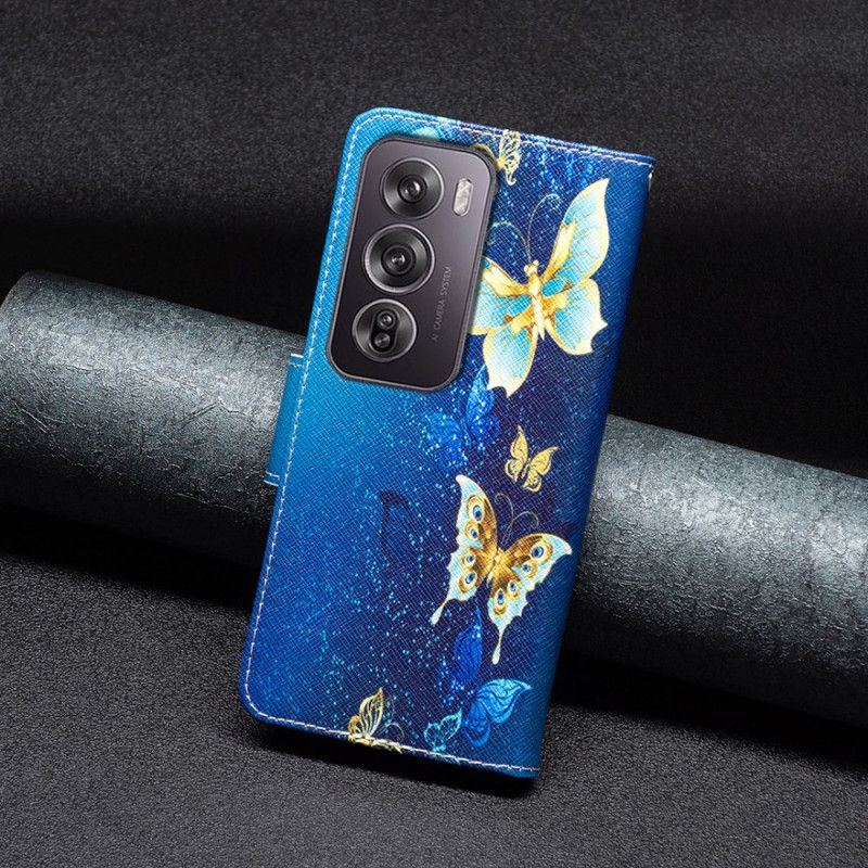 Flip Cover Til Oppo Reno 12 Pro 5g Gyldne Sommerfugle