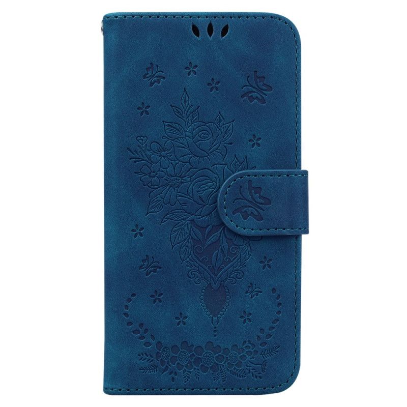 Læder Cover Oppo Reno 12 Pro 5g Telefon Etui Sommerfugle Og Blomster Tryk