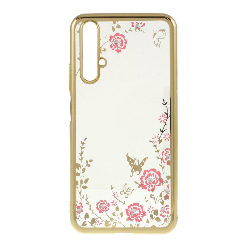 Cover Huawei Nova 5T Guld Metaleffekt Kant Med Sommerfugle