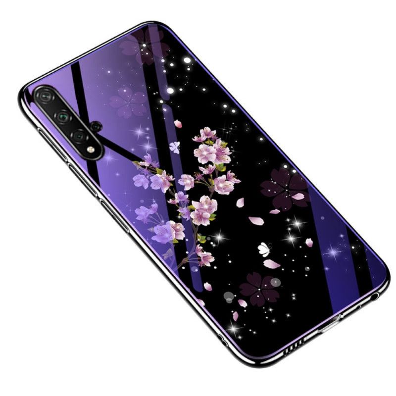 Cover Huawei Nova 5T Magenta Hærdet Glas Og Blomstret Silikone Beskyttelse