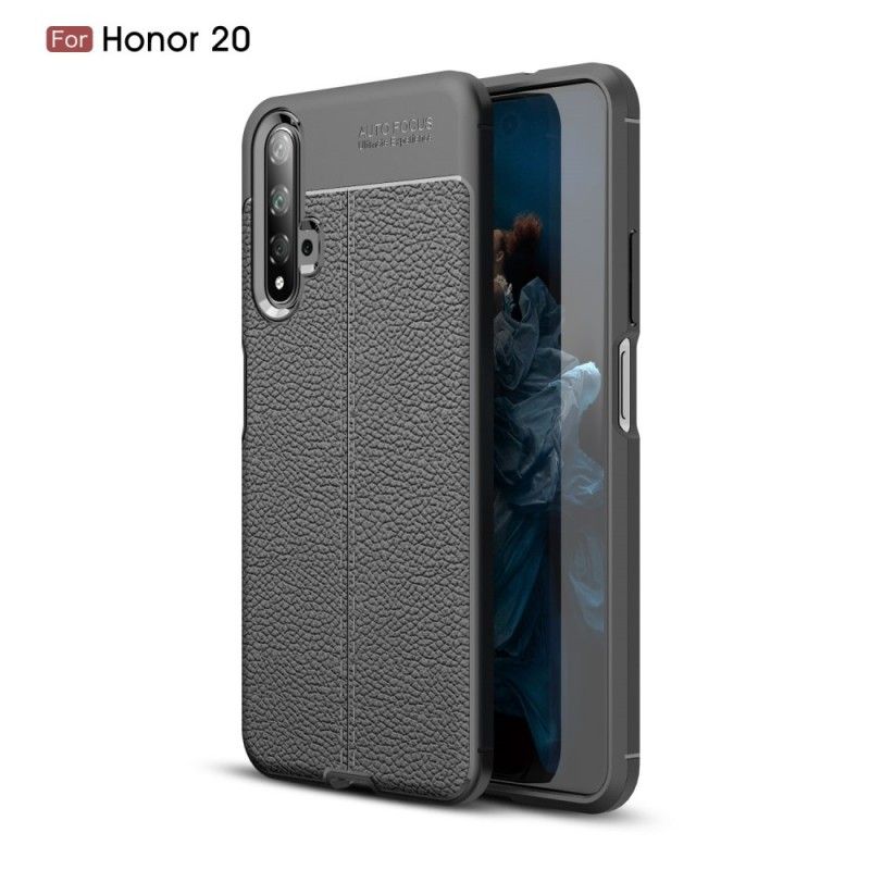 Cover Huawei Nova 5T Sort Mobilcover Dobbelt Line Lychee Læder Effekt