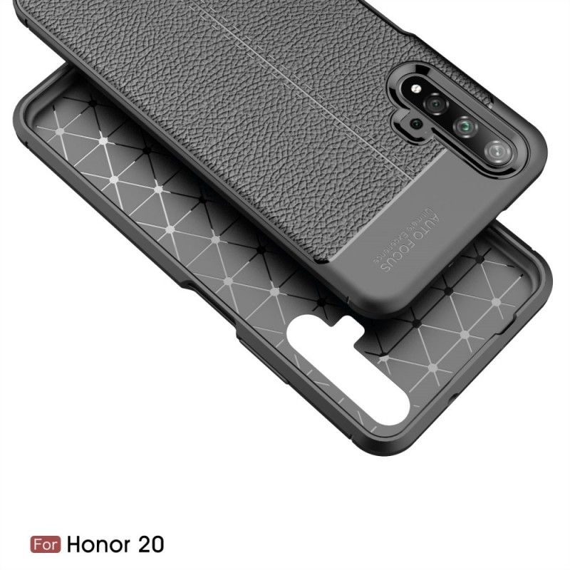 Cover Huawei Nova 5T Sort Mobilcover Dobbelt Line Lychee Læder Effekt