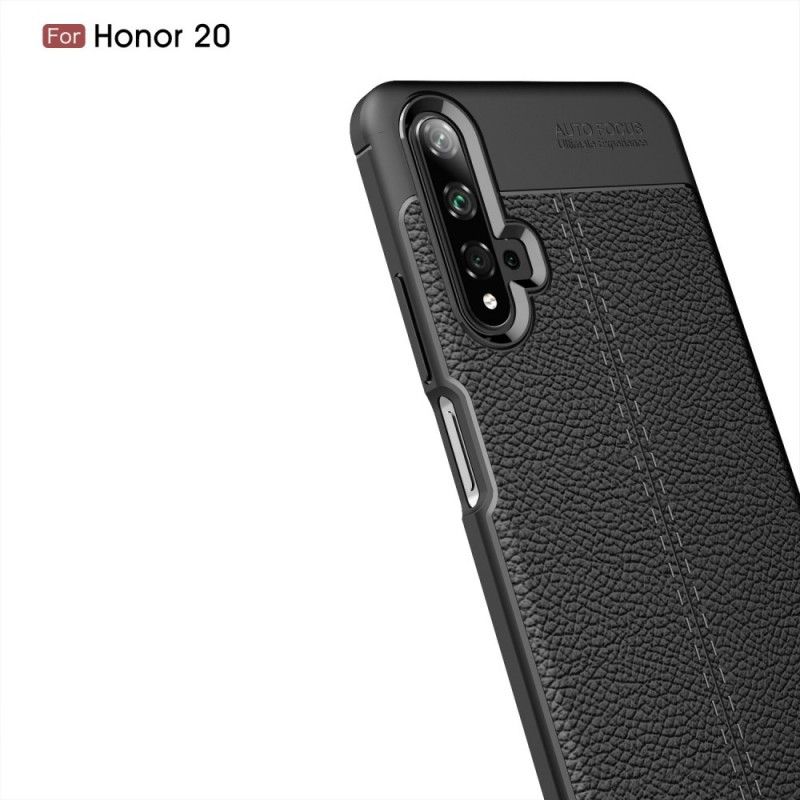 Cover Huawei Nova 5T Sort Mobilcover Dobbelt Line Lychee Læder Effekt