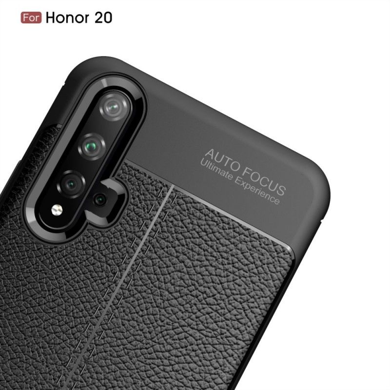 Cover Huawei Nova 5T Sort Mobilcover Dobbelt Line Lychee Læder Effekt