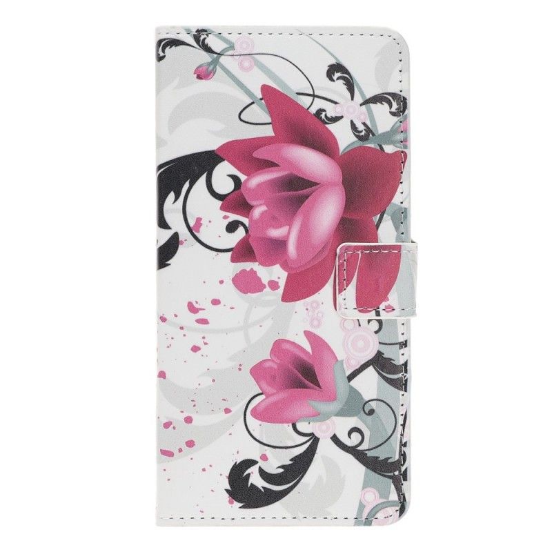 Flip Cover Læder for Huawei Nova 5T Magenta Tropiske Blomster