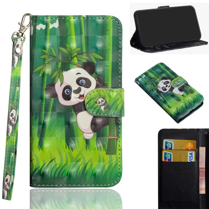 Flip Cover Læder Honor 20e / 20 Lite Panda Og Bambus