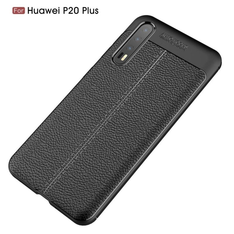 Cover for Huawei P20 Pro Sort Dobbeltlinjet Lychee-Lædereffekt