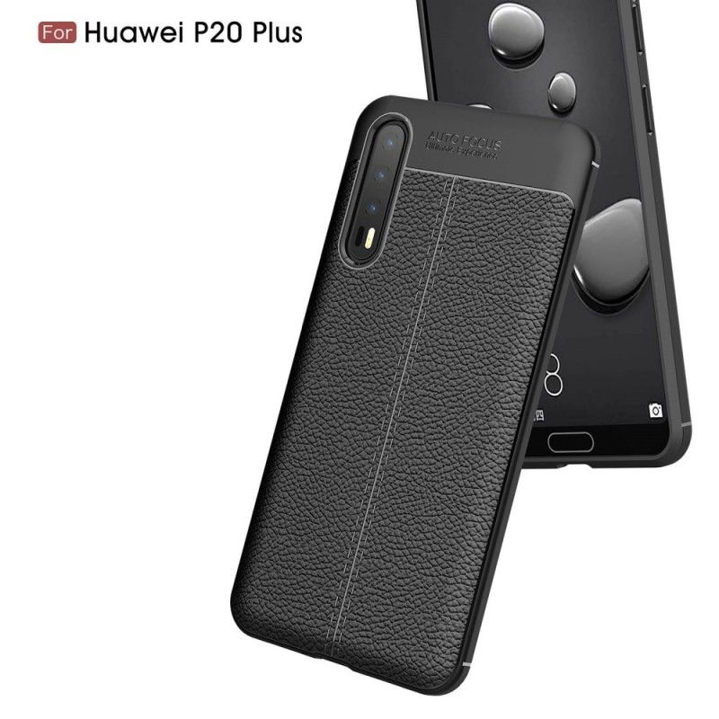 Cover for Huawei P20 Pro Sort Dobbeltlinjet Lychee-Lædereffekt