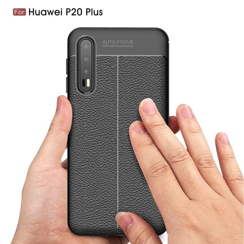 Cover for Huawei P20 Pro Sort Dobbeltlinjet Lychee-Lædereffekt