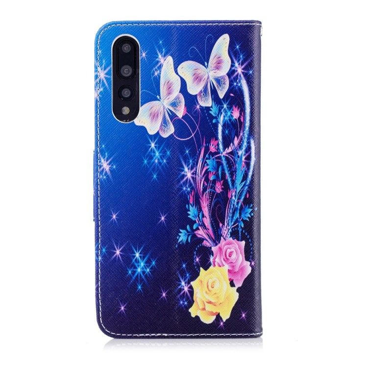 Flip Cover Huawei P20 Pro Lyserød Sommerfugle Om Natten