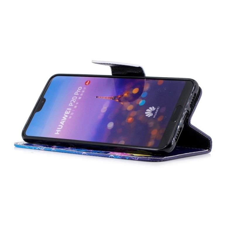 Flip Cover Huawei P20 Pro Lyserød Sommerfugle Om Natten