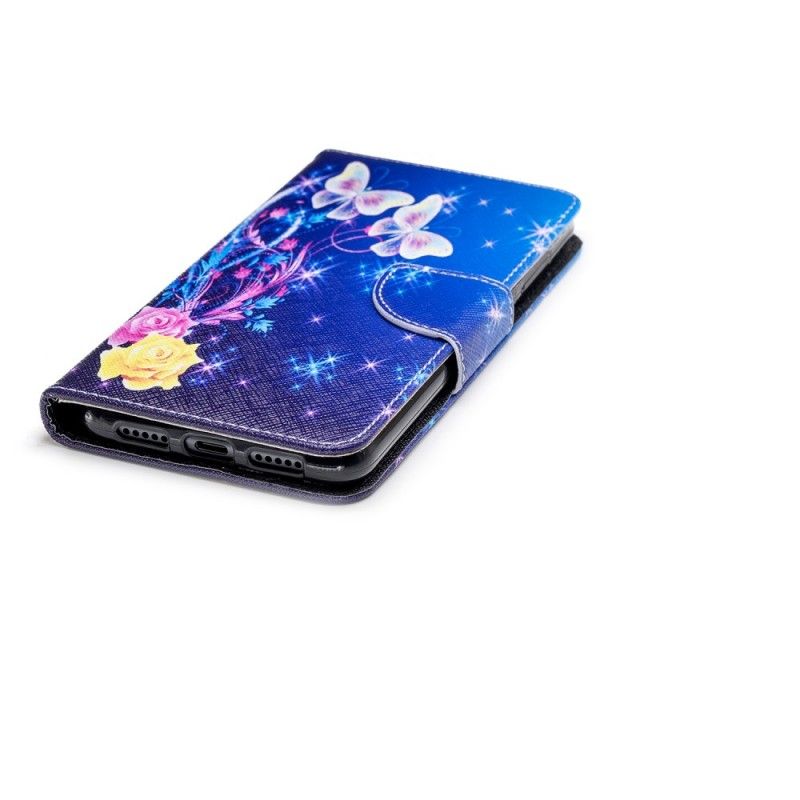 Flip Cover Huawei P20 Pro Lyserød Sommerfugle Om Natten