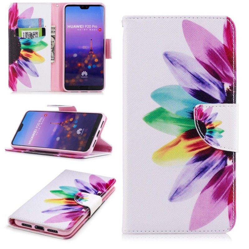 Flip Cover Læder for Huawei P20 Pro Akvarelblomst