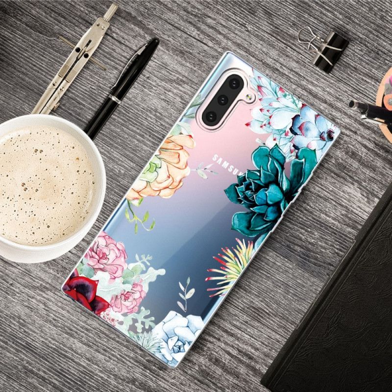 Cover for Samsung Galaxy Note 10 Gennemsigtige Akvarelblomster