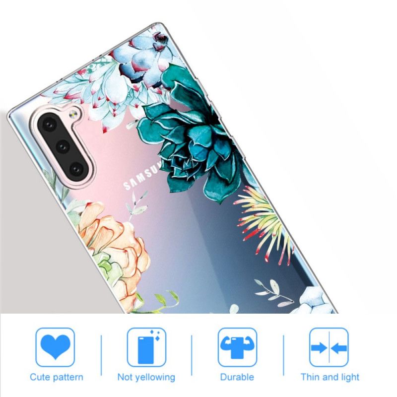 Cover for Samsung Galaxy Note 10 Gennemsigtige Akvarelblomster