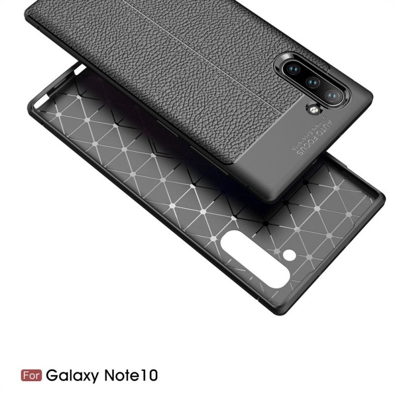 Cover Samsung Galaxy Note 10 Sort Dobbeltlinjeret Lychee-Lædereffekt Original