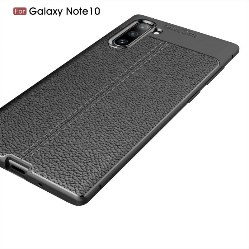 Cover Samsung Galaxy Note 10 Sort Dobbeltlinjeret Lychee-Lædereffekt Original