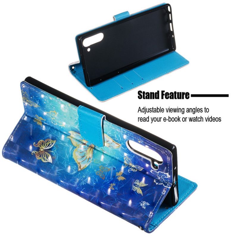 Flip Cover Læder for Samsung Galaxy Note 10 Gyldne Sommerfugle