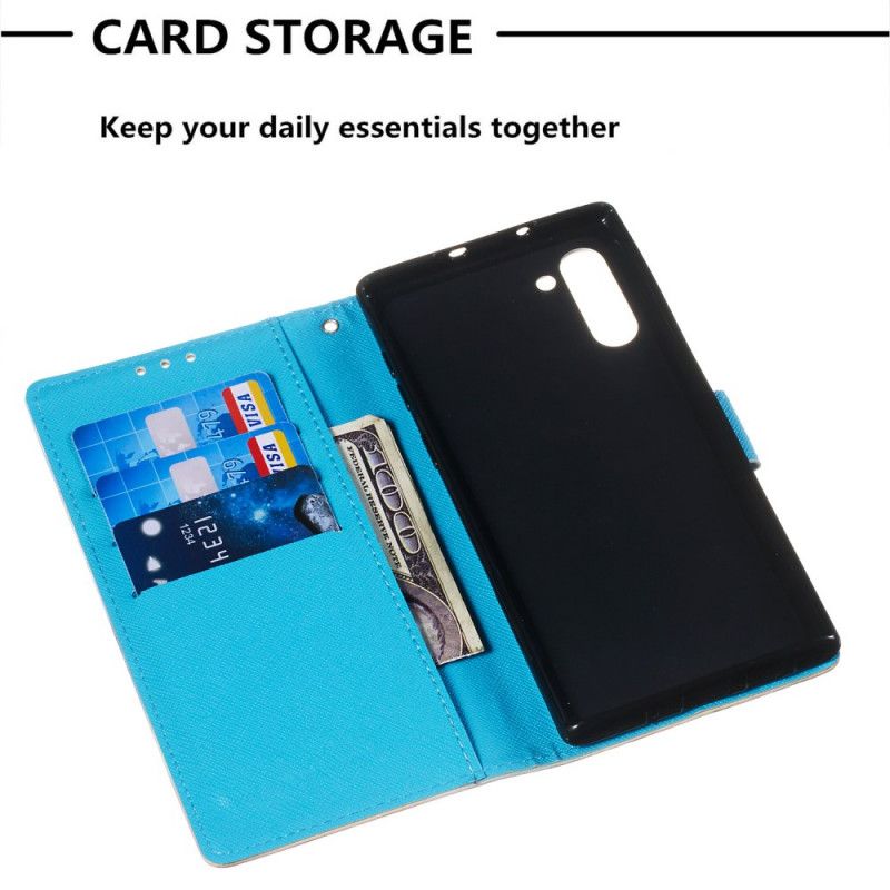 Flip Cover Læder for Samsung Galaxy Note 10 Gyldne Sommerfugle