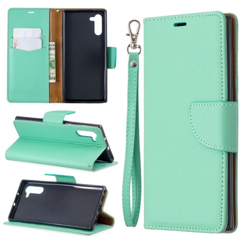 Flip Cover Læder for Samsung Galaxy Note 10 Sort Lychee Skrå Flap